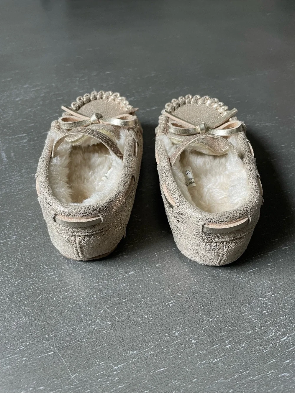 Cat & Jack Shimmery Gold Toddler Moccasin Slippers with Sherpa Lining